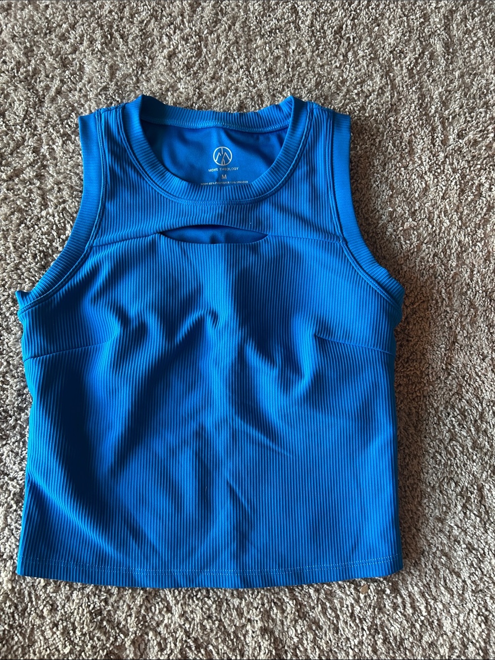 Women's Ribbed Electric Blue Tank with Front Cutout